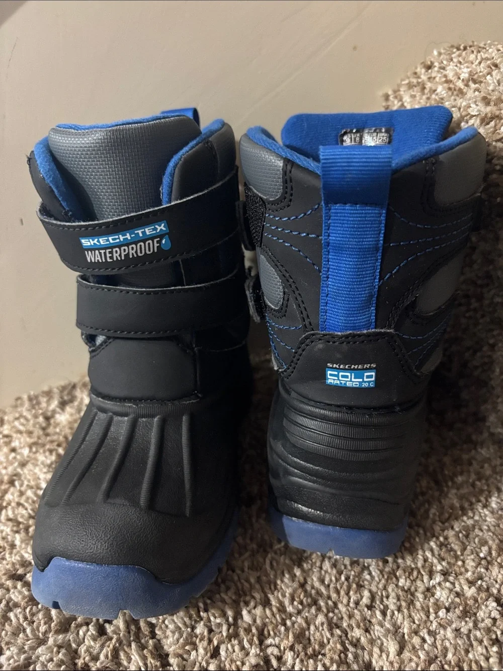 Skechers Black and Blue Kids Waterproof Snow Boots